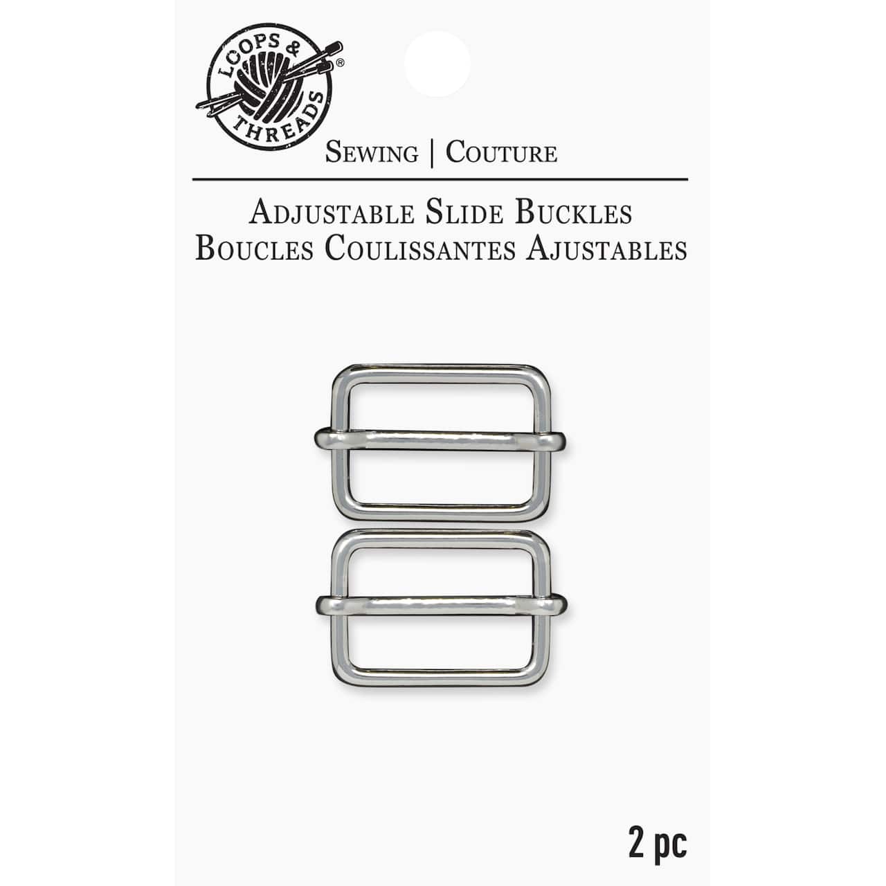12 Packs: 2 ct. (24 total) Adjustable Silver Slide Buckles by Loops & Threads®
